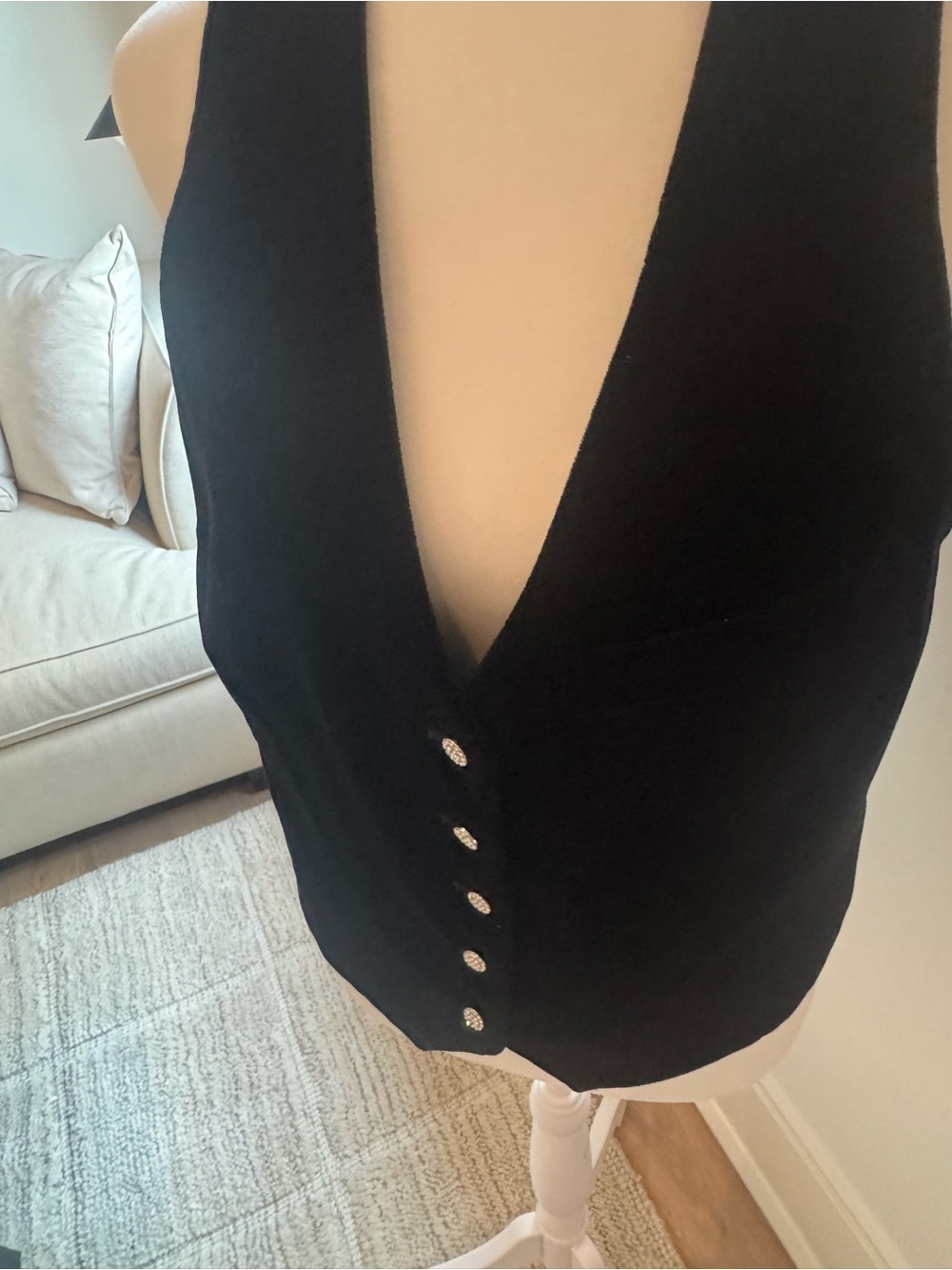 Zadig & Voltaire Black Deep-V Button Crop Vest Sz 36
